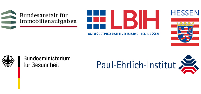 Logo-Collage BImA, LBIH, OFD Hessen, Bundesgesundheitsministerium und Paul-Ehrlich-Institut (Quelle: BImA/LIH/OFD Hessen/Bundesgesundheitsministerium/Paul-Ehrlich-Institut)