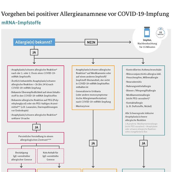 Flussdiagramm Allergieanamnese COVID-19-Impfstoffe (verweist auf: Flussdiagramm zur Allergieanamnese vor COVID-19-Impfung)
