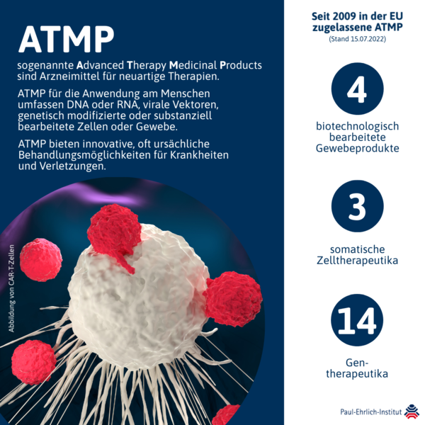verweist auf: ATMP Infografik: Arzneimittel für neuartige Therapien (ATMP) (verweist auf: ATMP)