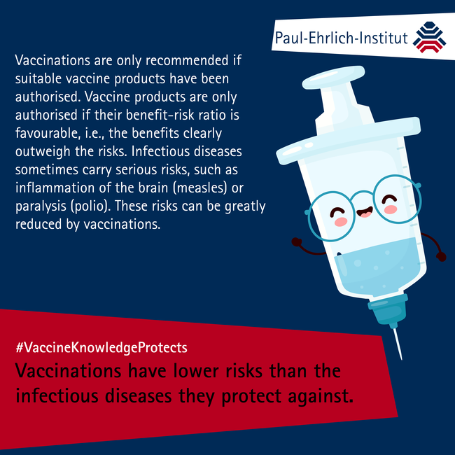 Vaccinations have lower risks than the infectious diseases they protect against. Vaccinations have lower risks than the infectious diseases they protect against.