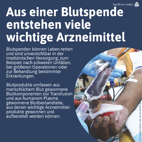 verweist auf: Aus einer Blutspende entstehen viele wichtige Arzneimittel Infografik Weltblutspendetag 2023 (verweist auf: Aus einer Blutspende entstehen viele wichtige Arzneimittel)